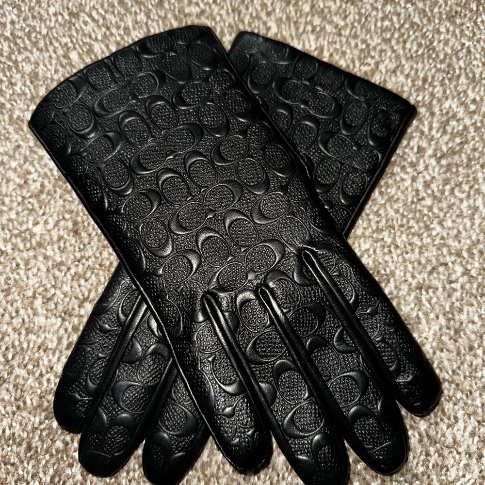 Black Coach Embossed Leather Gloves